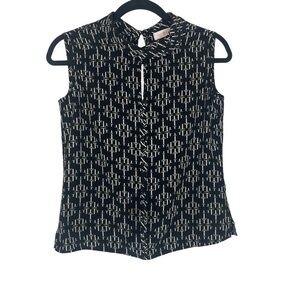 100% Silk Tory Burch Black and‎ White Sleeveless Blouse. Size 0 *B0036